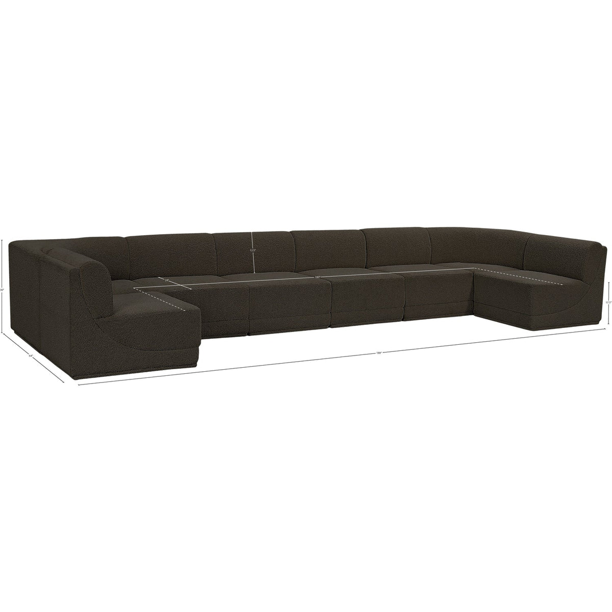 Ollie 188in Brown Boucle Fabric Upholstered 8 Piece Modular Sectional Sofa