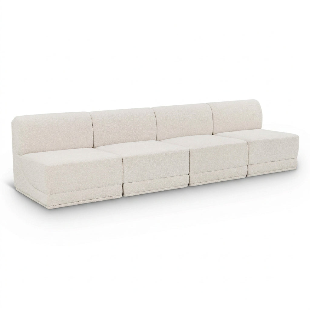 Ollie 120" cream Boucle Armless Modular Sofa, curved-corner modular, primary product view
