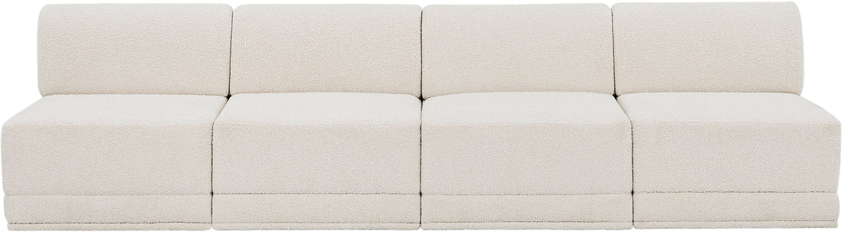 Ollie 120in Cream Boucle Fabric Upholstered 4 Piece Armless Modular Sofa