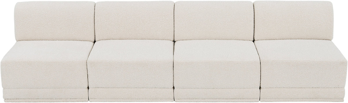Ollie 120in Cream Boucle Fabric Upholstered 4 Piece Armless Modular Sofa