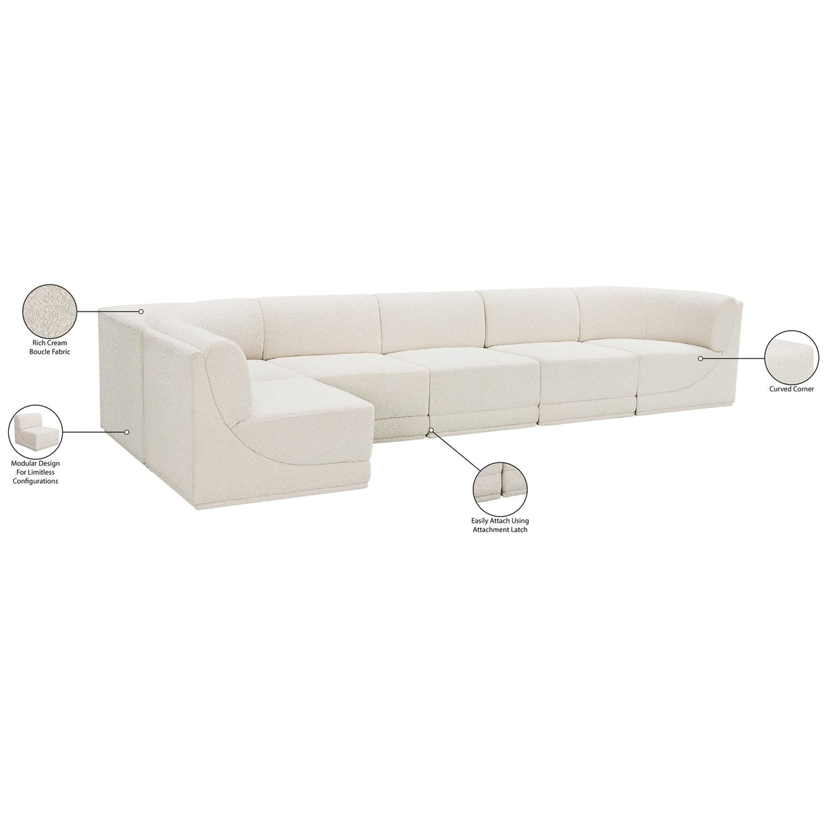 Ollie 158in Cream Boucle Fabric Upholstered 6 Piece Modular Sectional Sofa