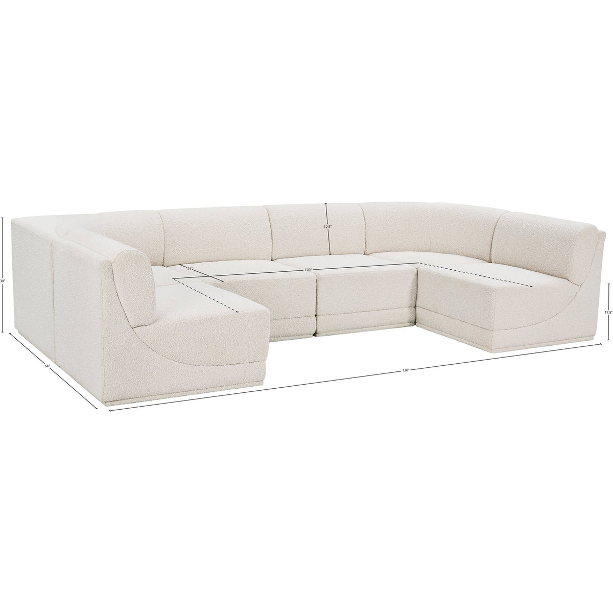 Ollie 128in Cream Boucle Fabric Upholstered 6 Piece Modular Sectional Sofa
