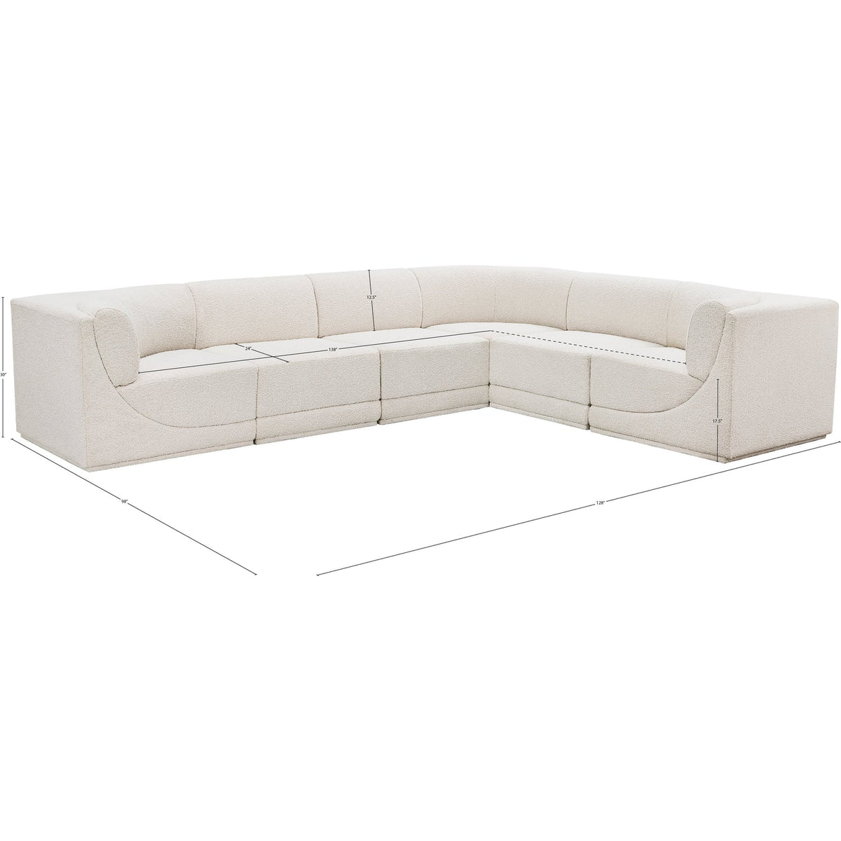 Ollie 128in Cream Boucle Fabric Upholstered 6 Piece Modular Sectional Sofa