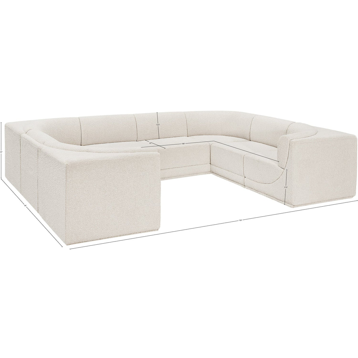 Ollie 128in Cream Boucle Fabric Upholstered 8 Piece Modular Sectional Sofa