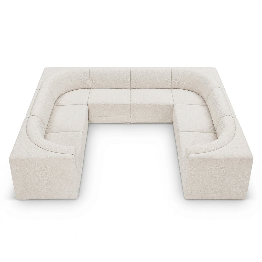Ollie 128" Cream Boucle Fabric Upholstered 8pc. Modular Sectional in cream boucle, primary product view