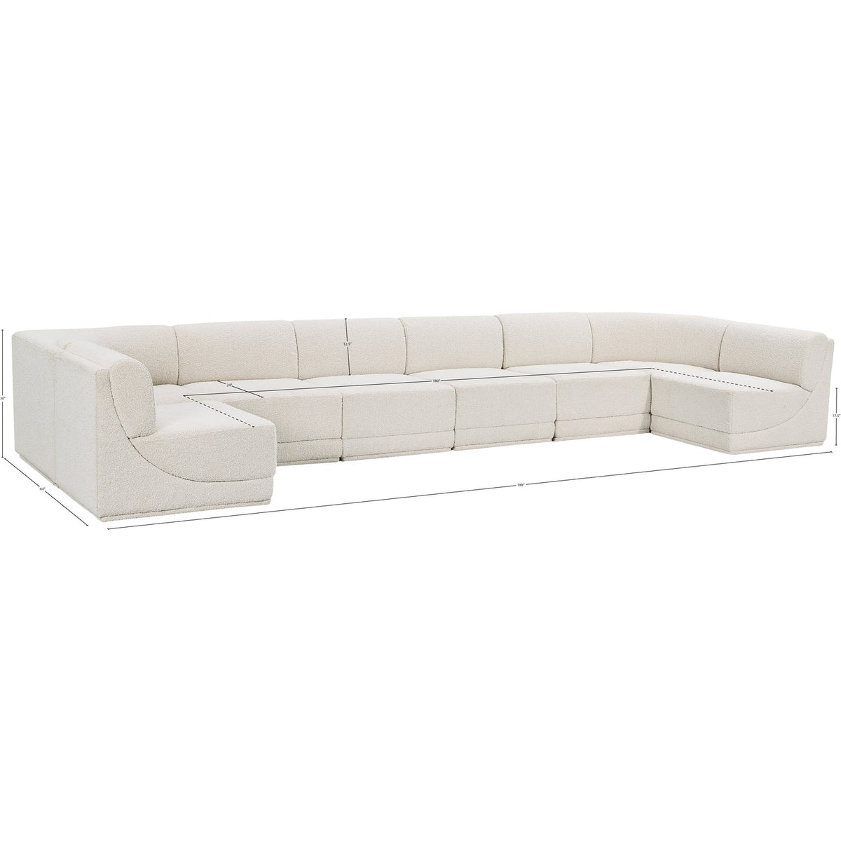Ollie 188in Cream Boucle Fabric Upholstered 8 Piece Modular Sectional Sofa