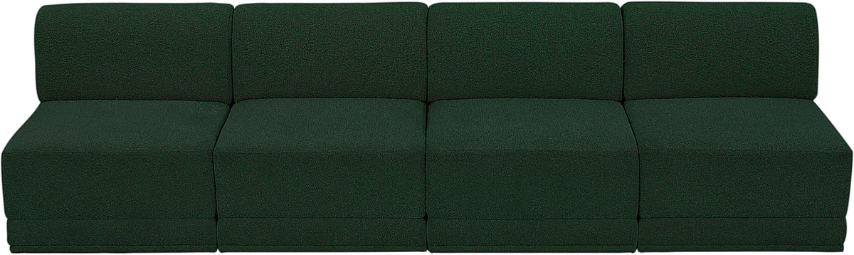 Ollie 120in Green Boucle Fabric Upholstered 4 Piece Armless Modular Sofa