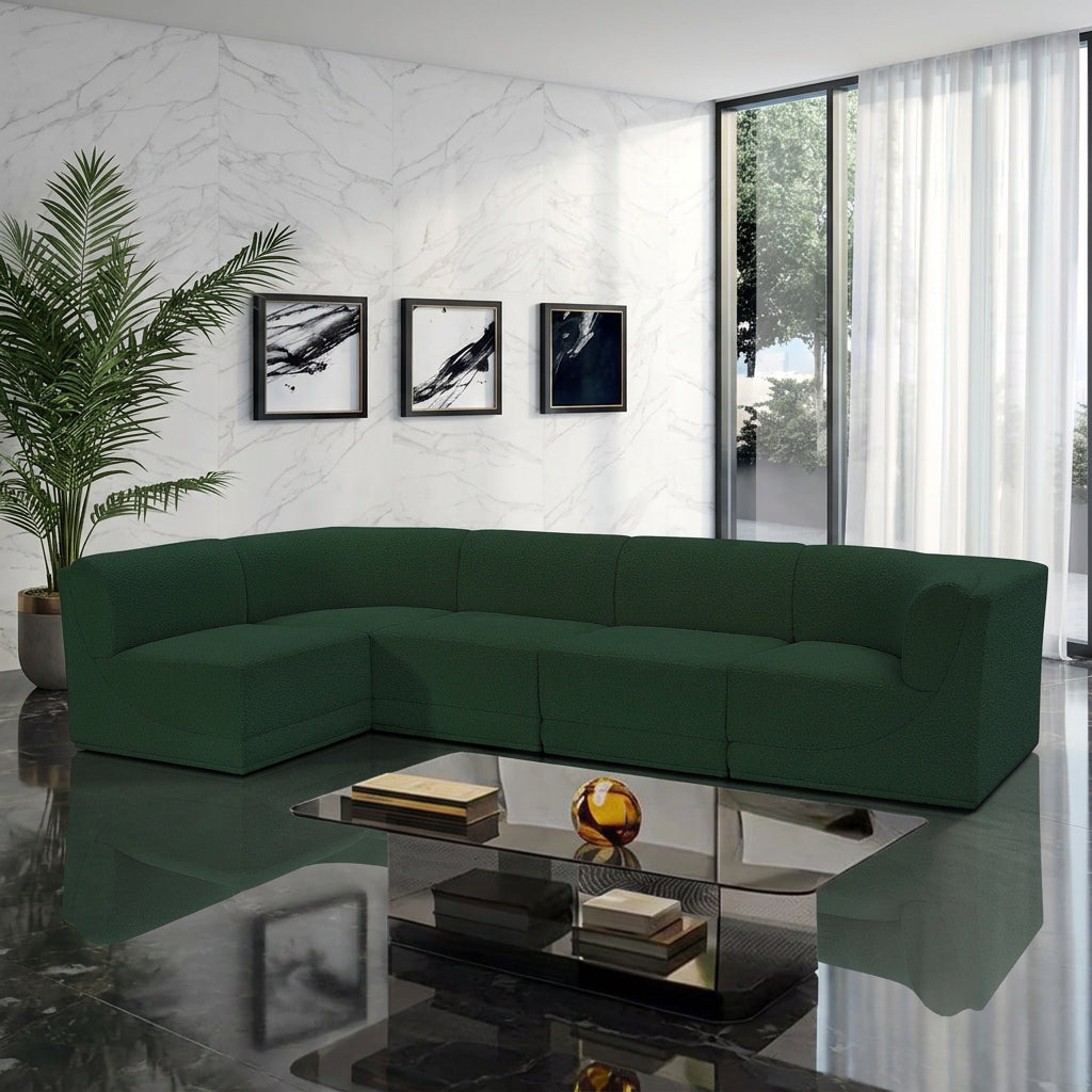 Ollie 128in Green Boucle Fabric Upholstered 5 Piece Modular Sectional Sofa