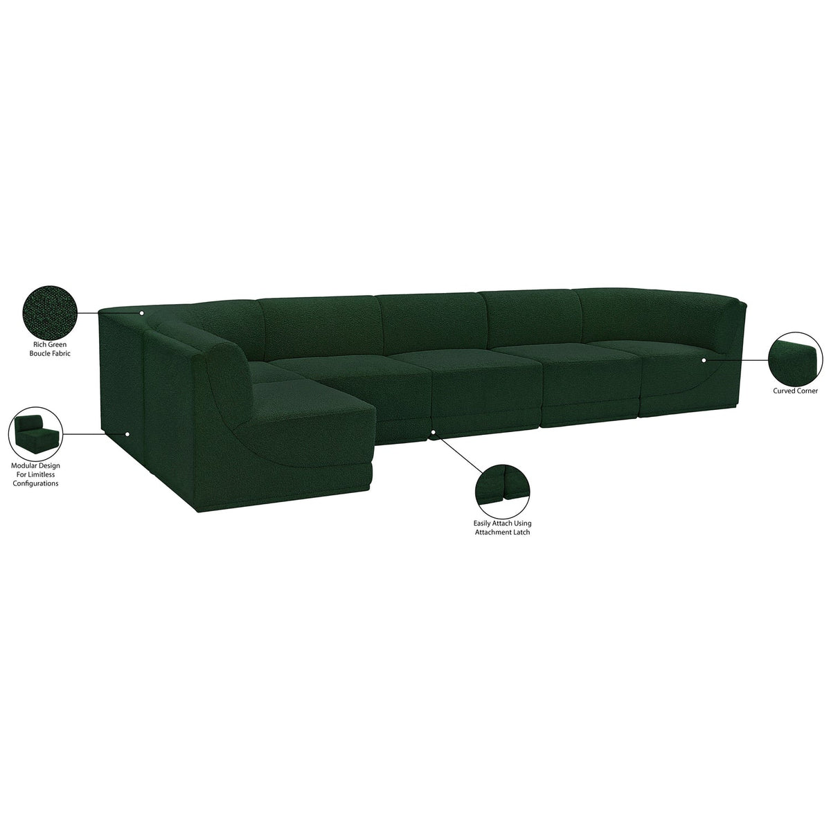 Ollie 158in Green Boucle Fabric Upholstered 6 Piece Modular Sectional Sofa