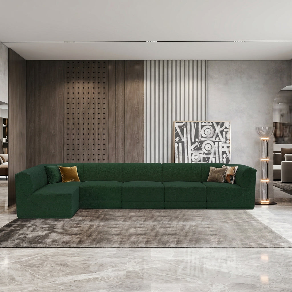 Ollie 158in Green Boucle Fabric Upholstered 6 Piece Modular Sectional Sofa