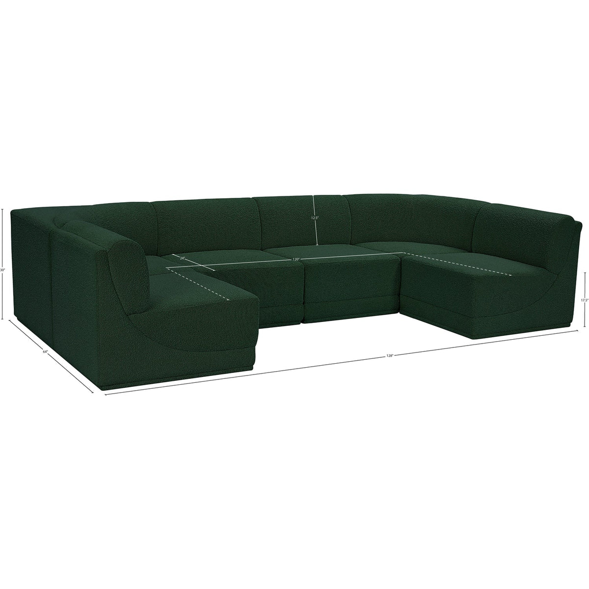 Ollie 128in Green Boucle Fabric Upholstered 6 Piece Modular Sectional Sofa