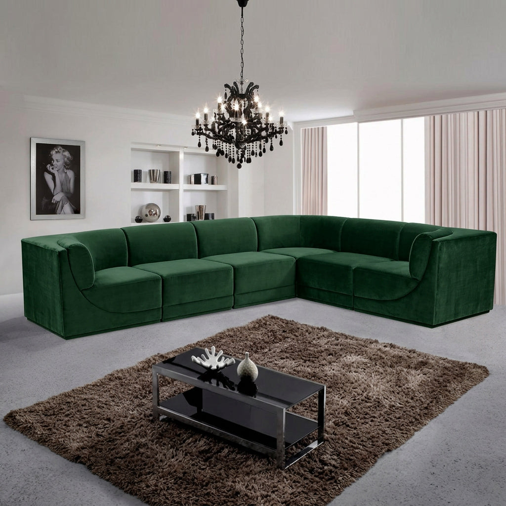 Ollie 128" Green Boucle Fabric Upholstered 6pc. Modular Sectional in green boucle, primary product view