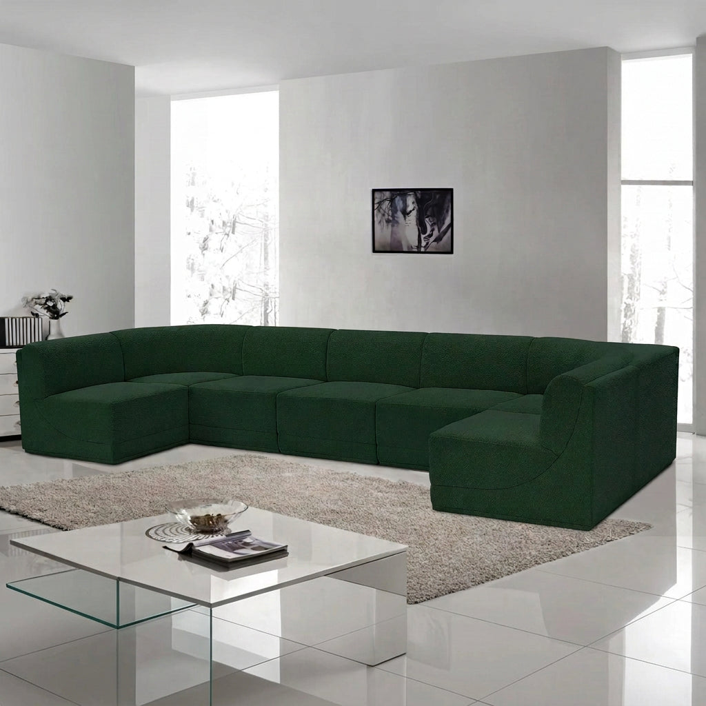 Ollie 158in Green Boucle Fabric Upholstered 7 Piece Modular Sectional Sofa