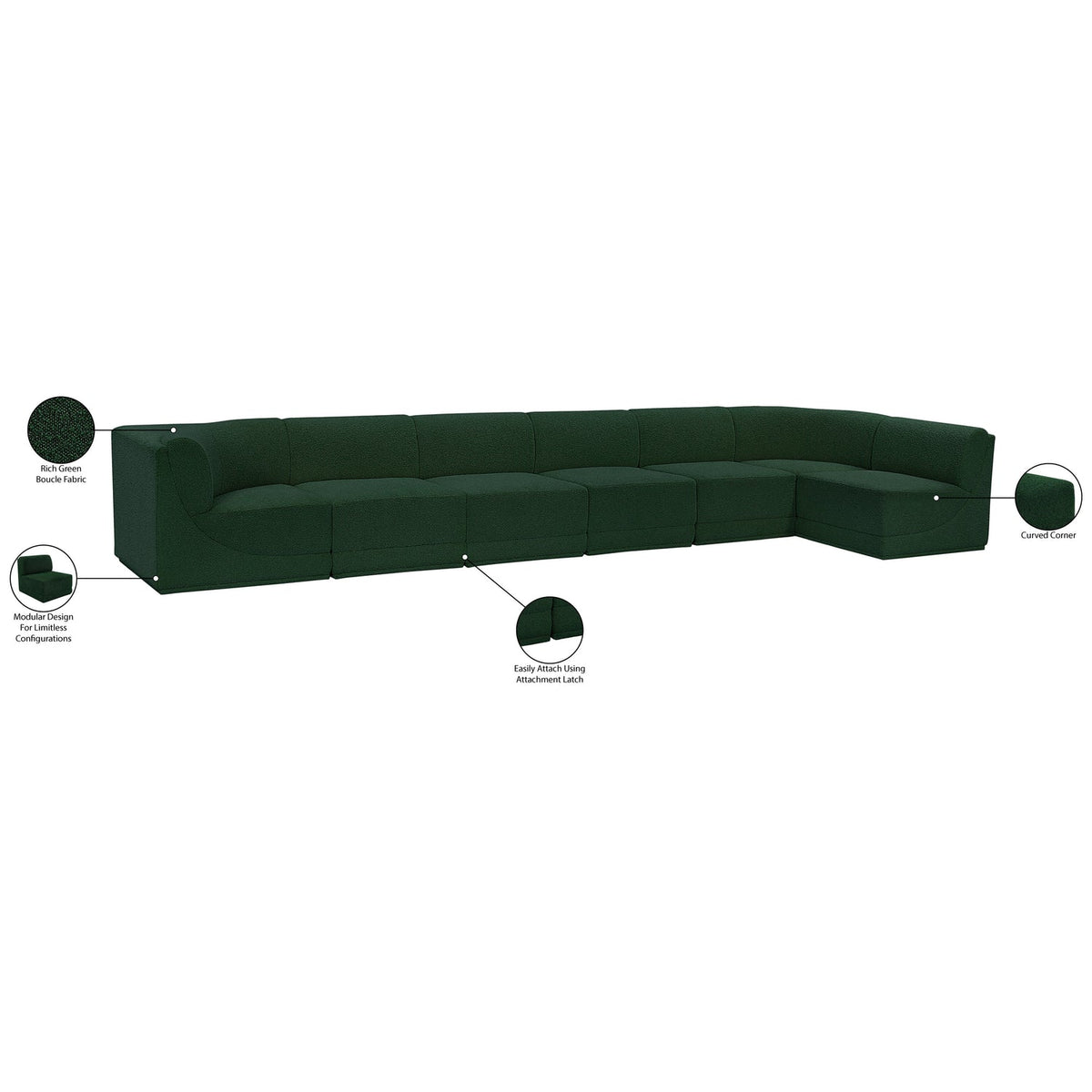 Ollie 188in Green Boucle Fabric Upholstered 7 Piece Modular Sectional Sofa