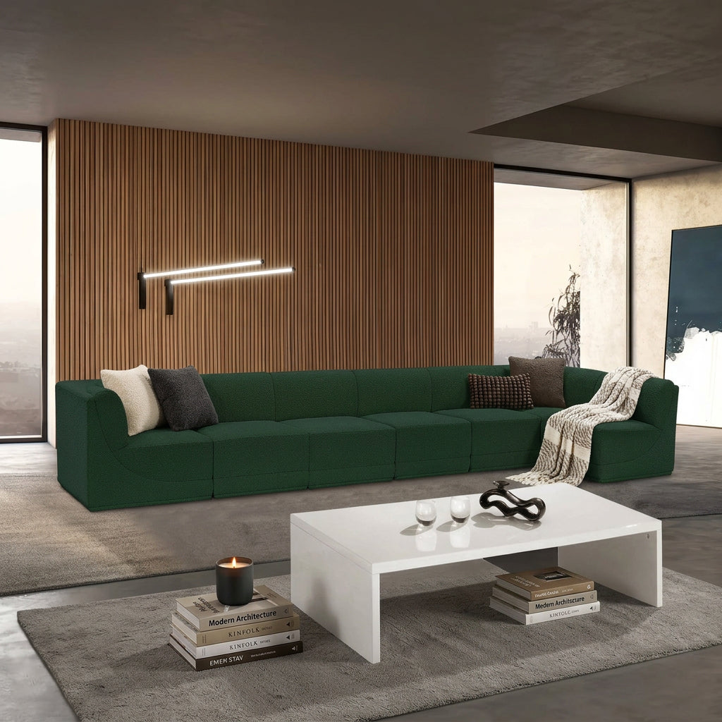 Ollie 188" Green Boucle Fabric Upholstered 7pc. Modular Sectional in green boucle, primary product view