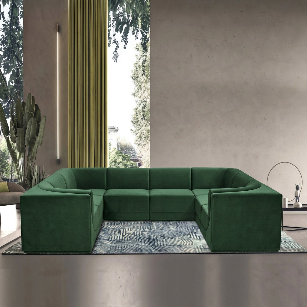 Ollie 128in Green Boucle Fabric Upholstered 8 Piece Modular Sectional Sofa