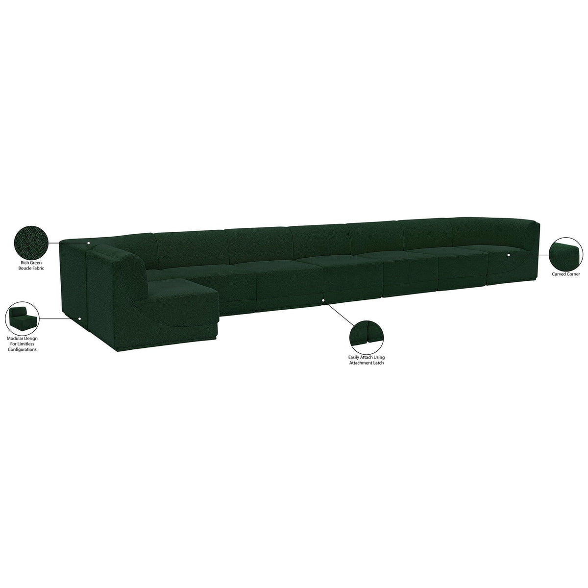 Ollie 218in Green Boucle Fabric Upholstered 8 Piece Modular Sectional Sofa