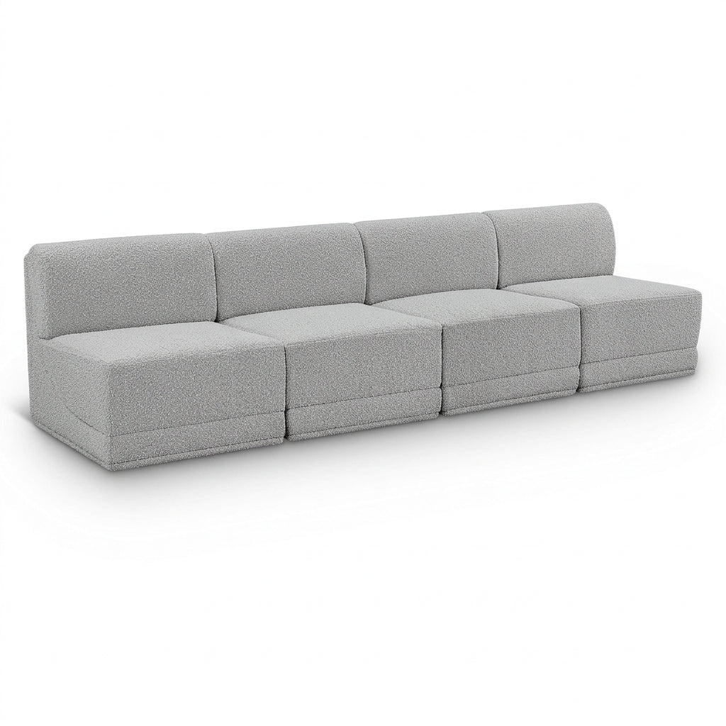 Ollie 120" grey Boucle Armless Modular Sofa, curved-corner modular, primary product view