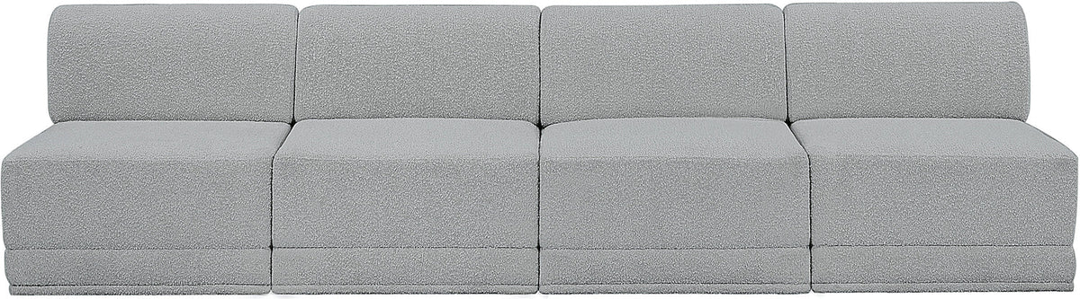 Ollie 120in Grey Boucle Fabric Upholstered 4 Piece Armless Modular Sofa