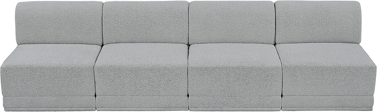 Ollie 120in Grey Boucle Fabric Upholstered 4 Piece Armless Modular Sofa