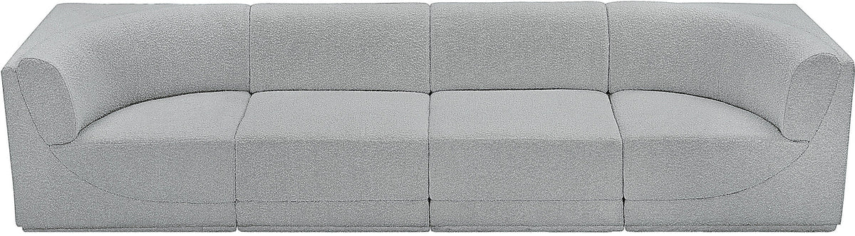 Ollie 128in Grey Boucle Fabric Upholstered 4 Piece Modular Sofa