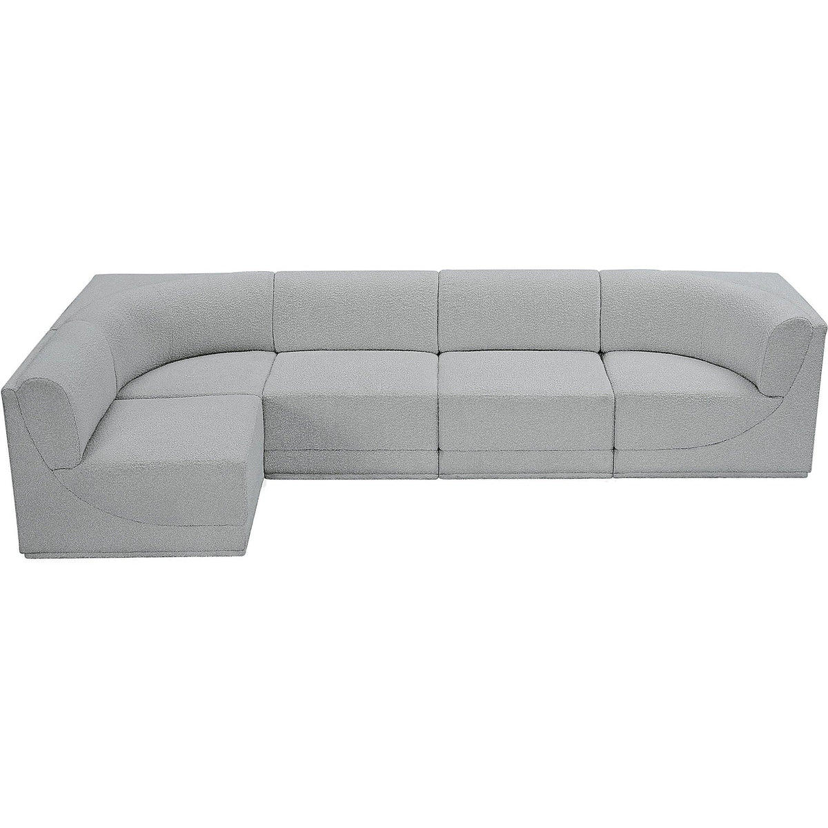 Ollie 128in Grey Boucle Fabric Upholstered 5 Piece Modular Sectional Sofa
