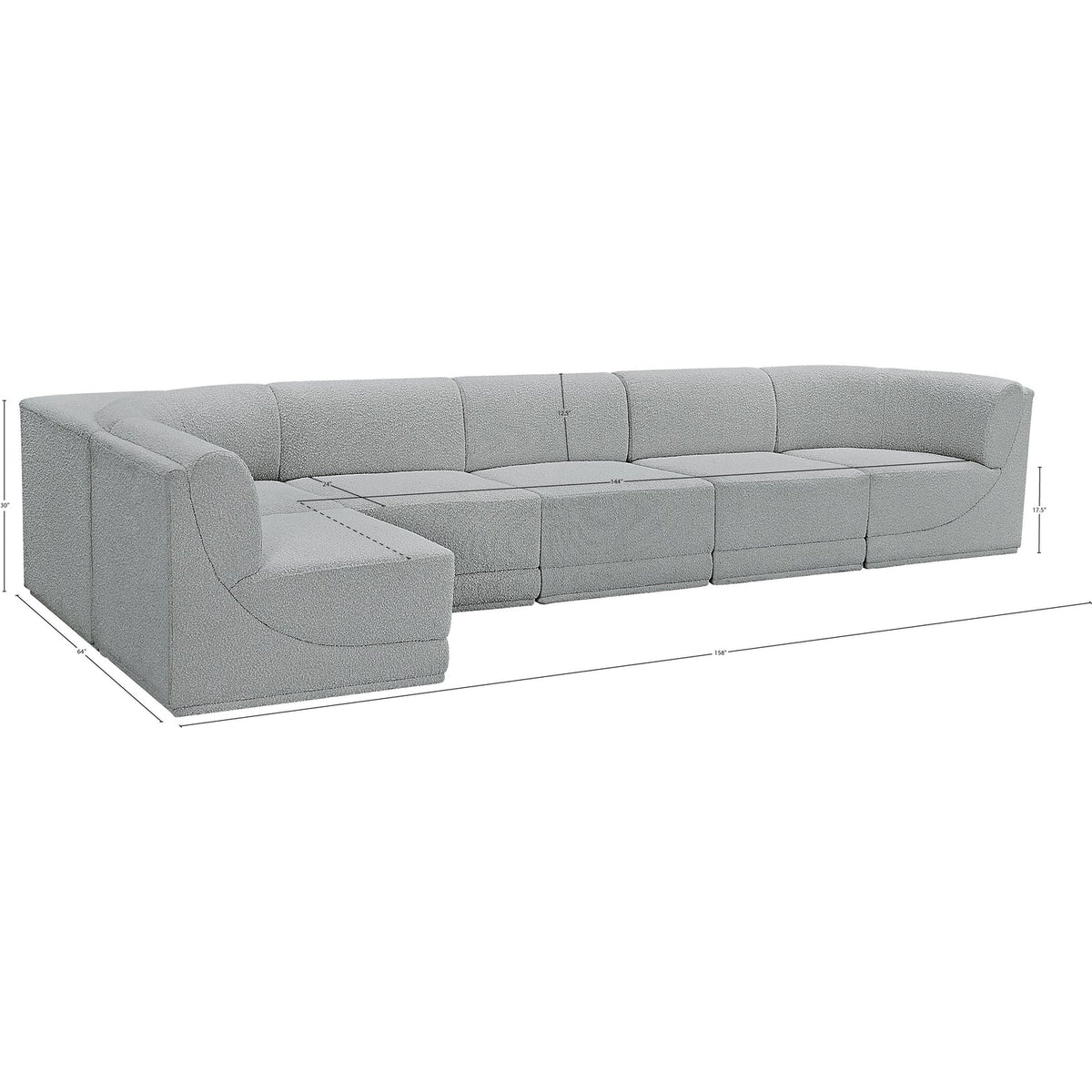 Ollie 158in Grey Boucle Fabric Upholstered 6 Piece Modular Sectional Sofa