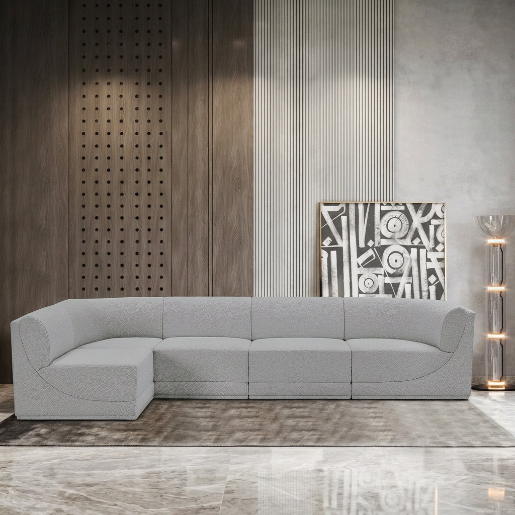 Ollie 158in Grey Boucle Fabric Upholstered 6 Piece Modular Sectional Sofa