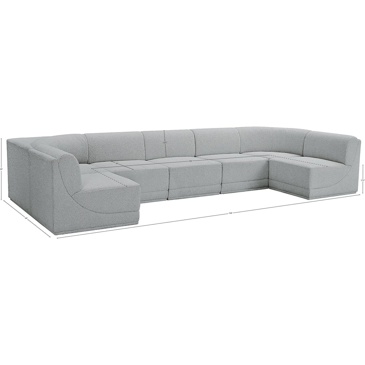 Ollie 158in Grey Boucle Fabric Upholstered 7 Piece Modular Sectional Sofa