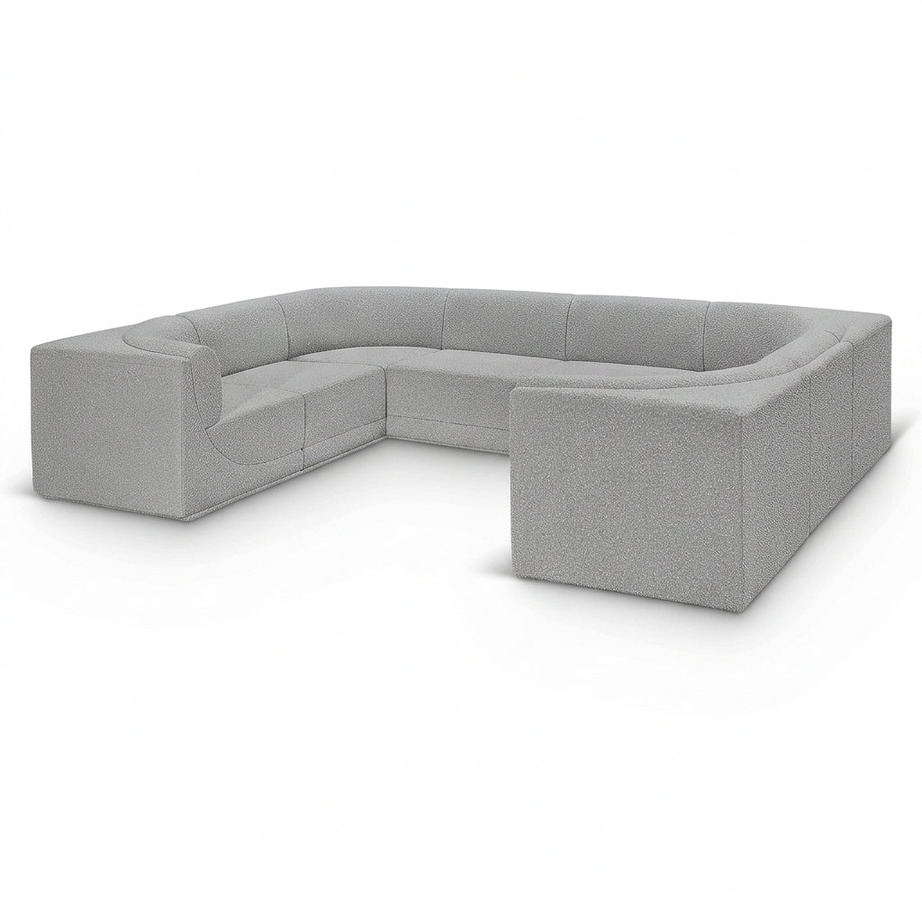 Ollie 128" Grey Boucle Fabric Upholstered 8pc. Modular Sectional in grey boucle, primary product view