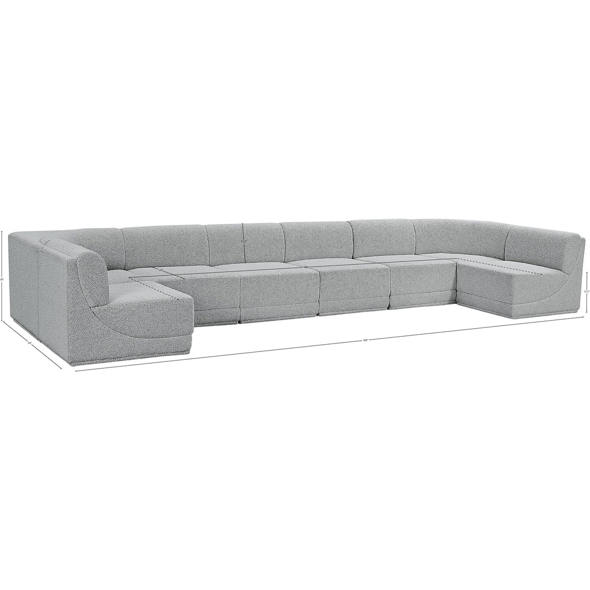 Ollie 188in Grey Boucle Fabric Upholstered 8 Piece Modular Sectional Sofa