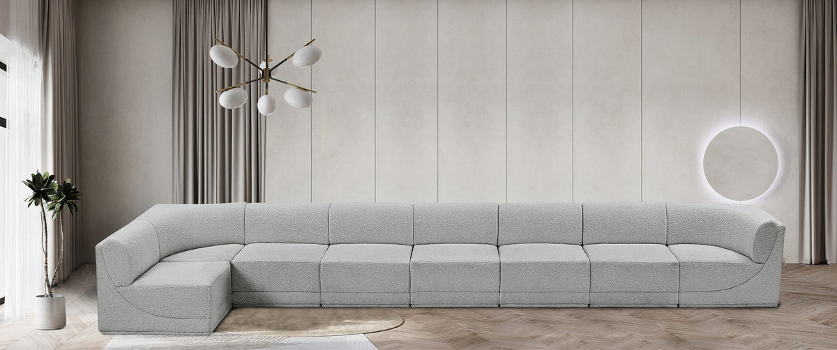 Ollie 218in Grey Boucle Fabric Upholstered 8 Piece Modular Sectional Sofa