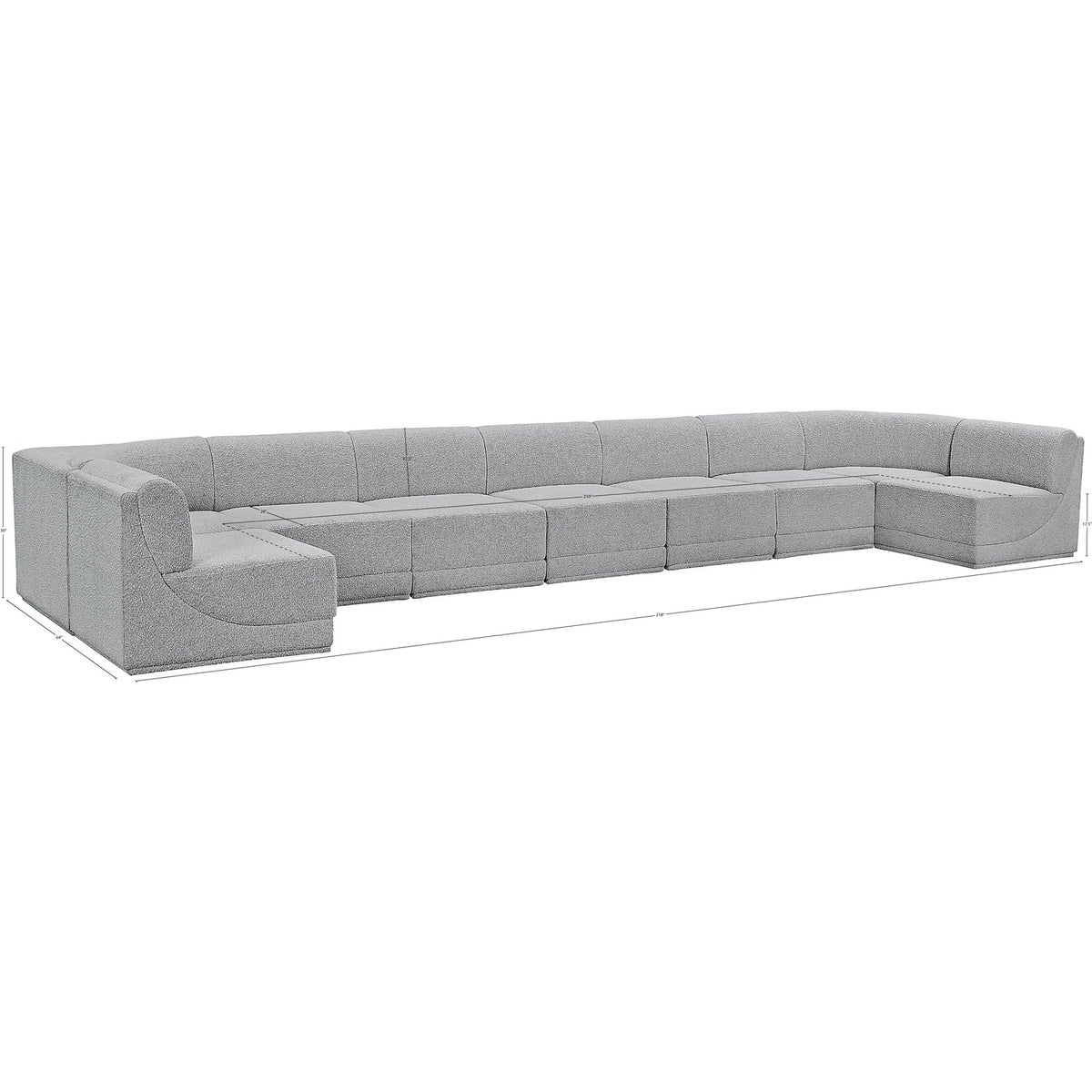 Ollie 218in Grey Boucle Fabric Upholstered 9 Piece Modular Sectional Sofa