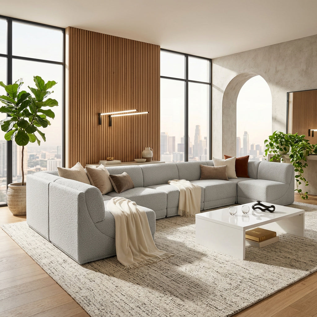 Ollie 218" Grey Boucle Fabric Upholstered 9pc. Modular Sectional in grey boucle, 218"W, primary product view