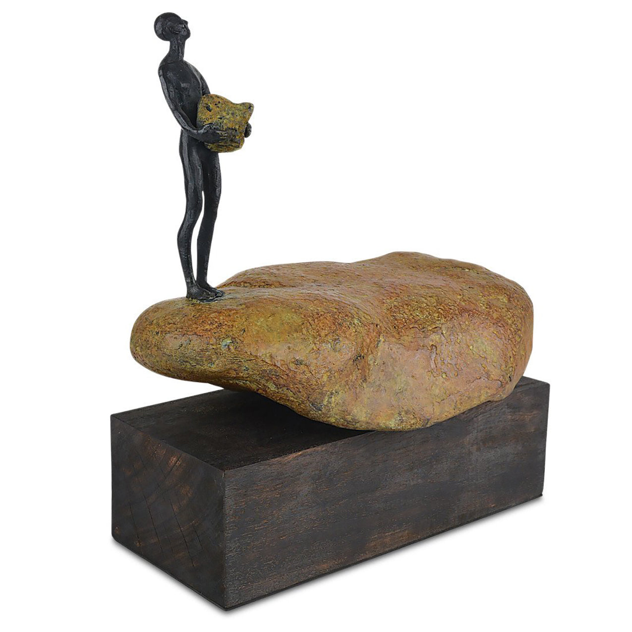 Currey & Co Man on Rock Bronze Sculpture