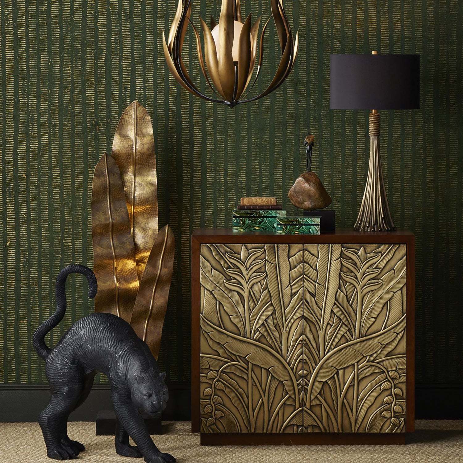 Currey & Co Standing Black Panther Bronze Sculpture