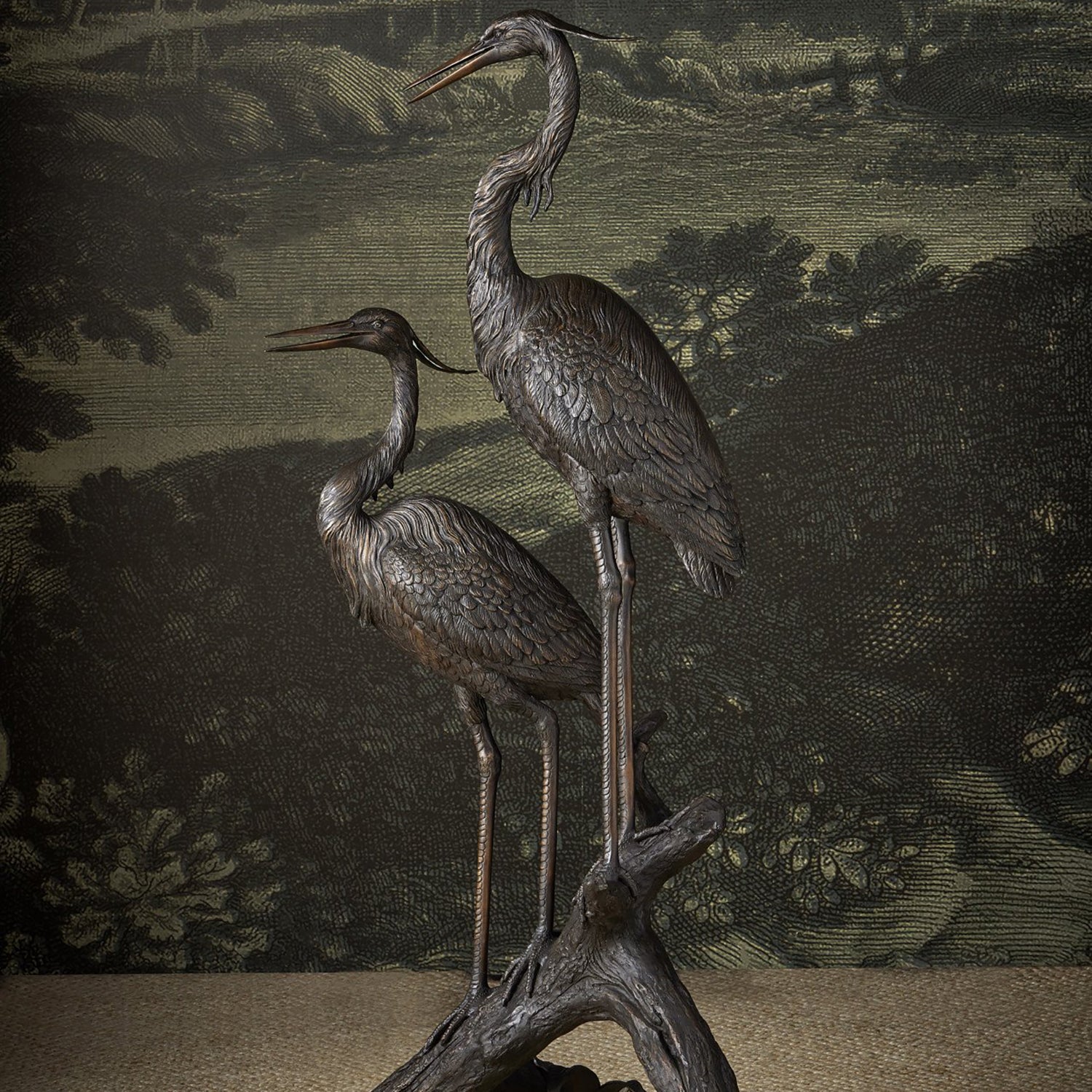 Currey & Co Herons on Branch Bronze Sculpture