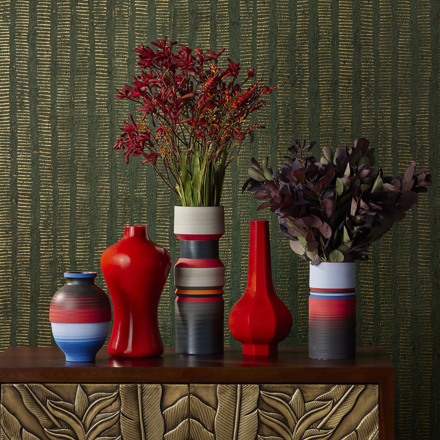 Currey & Co Bittersweet Peking Long Neck Vase