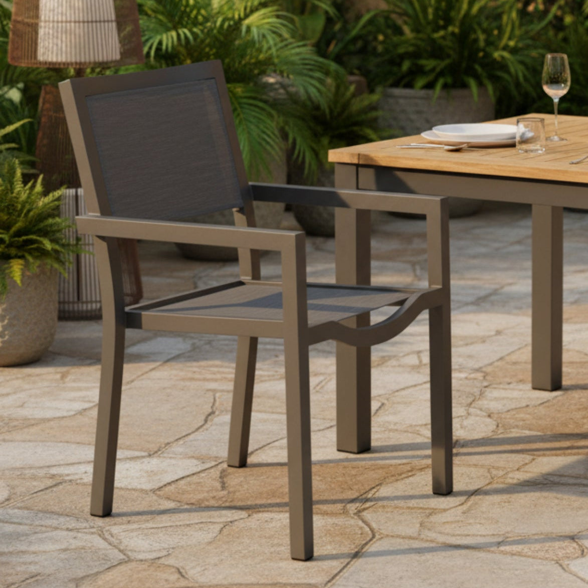 Sunset West Vegas Outdoor Stackable Sling Dining Chair Set of 2