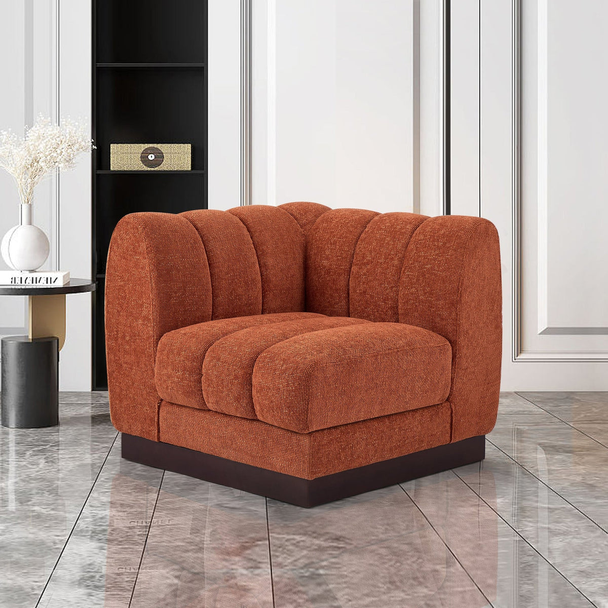 Quinn Cognac Chenille Fabric Upholstered Modular Corner Chair