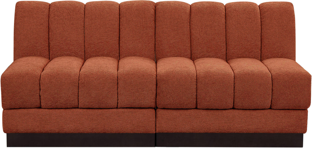 Quinn 64in Cognac Chenille Fabric Upholstered 2 Piece Armless Modular Loveseat