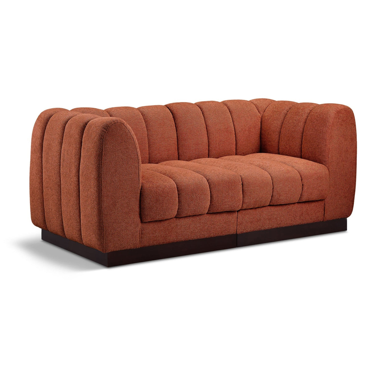 Quinn 69" Cognac Chenille Fabric Upholstered 2pc. Modular Loveseat in cognac chenille fabric, primary product view