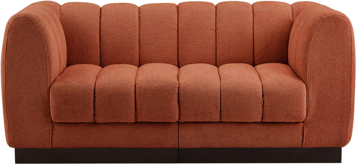 Quinn 69in Cognac Chenille Fabric Upholstered 2 Piece Modular Loveseat