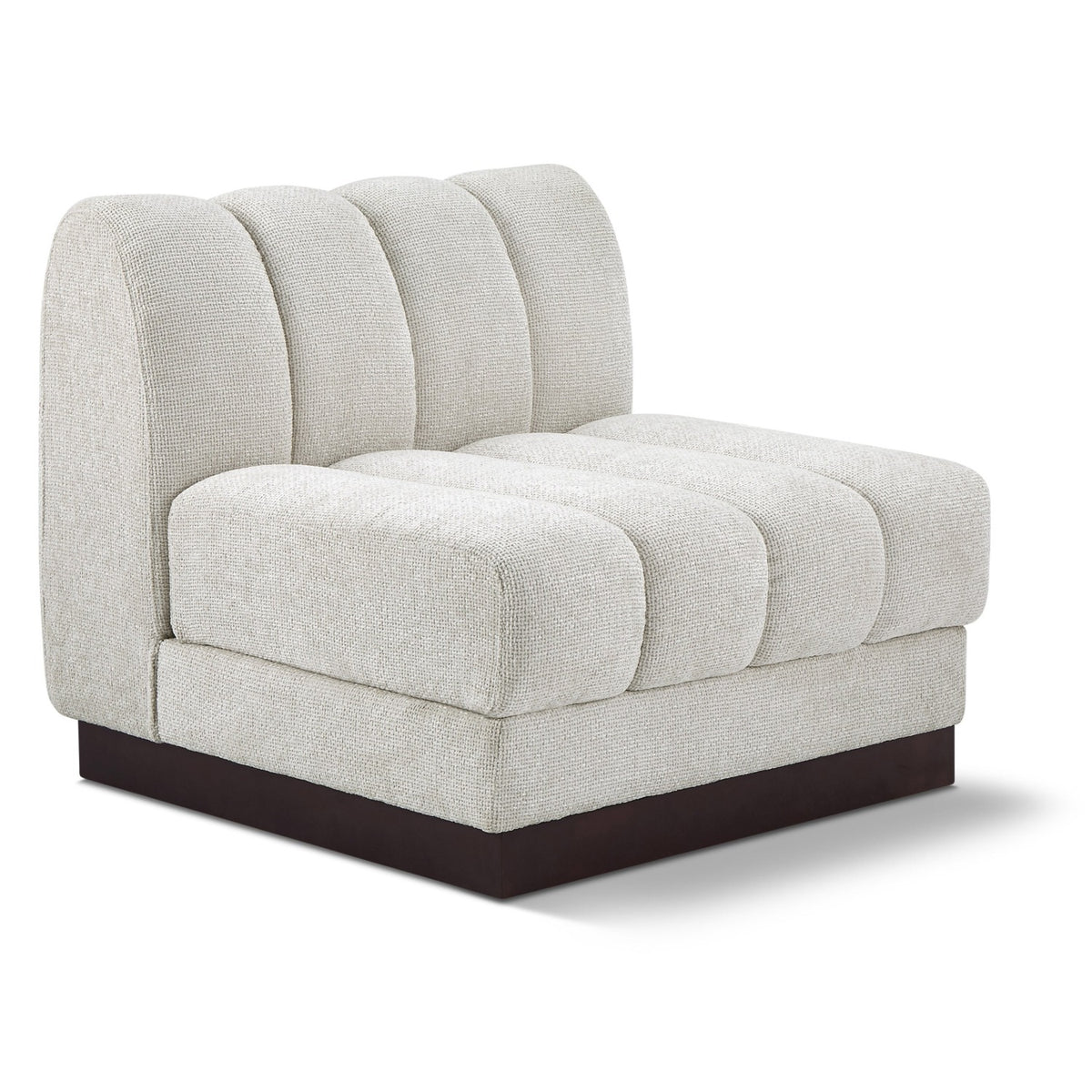 Quinn Cream Chenille Fabric Upholstered Modular Armless Chair in cream chenille fabric, primary product view