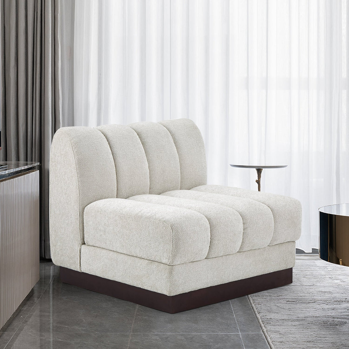 Quinn Cream Chenille Fabric Upholstered Modular Armless Chair