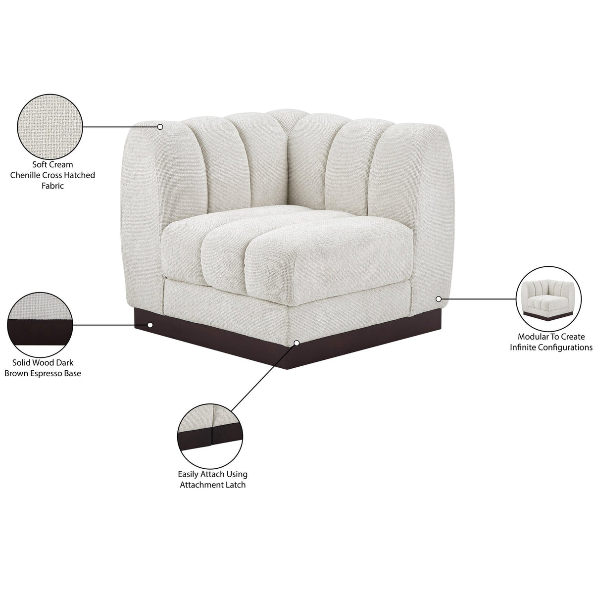 Quinn Cream Chenille Fabric Upholstered Modular Corner Chair