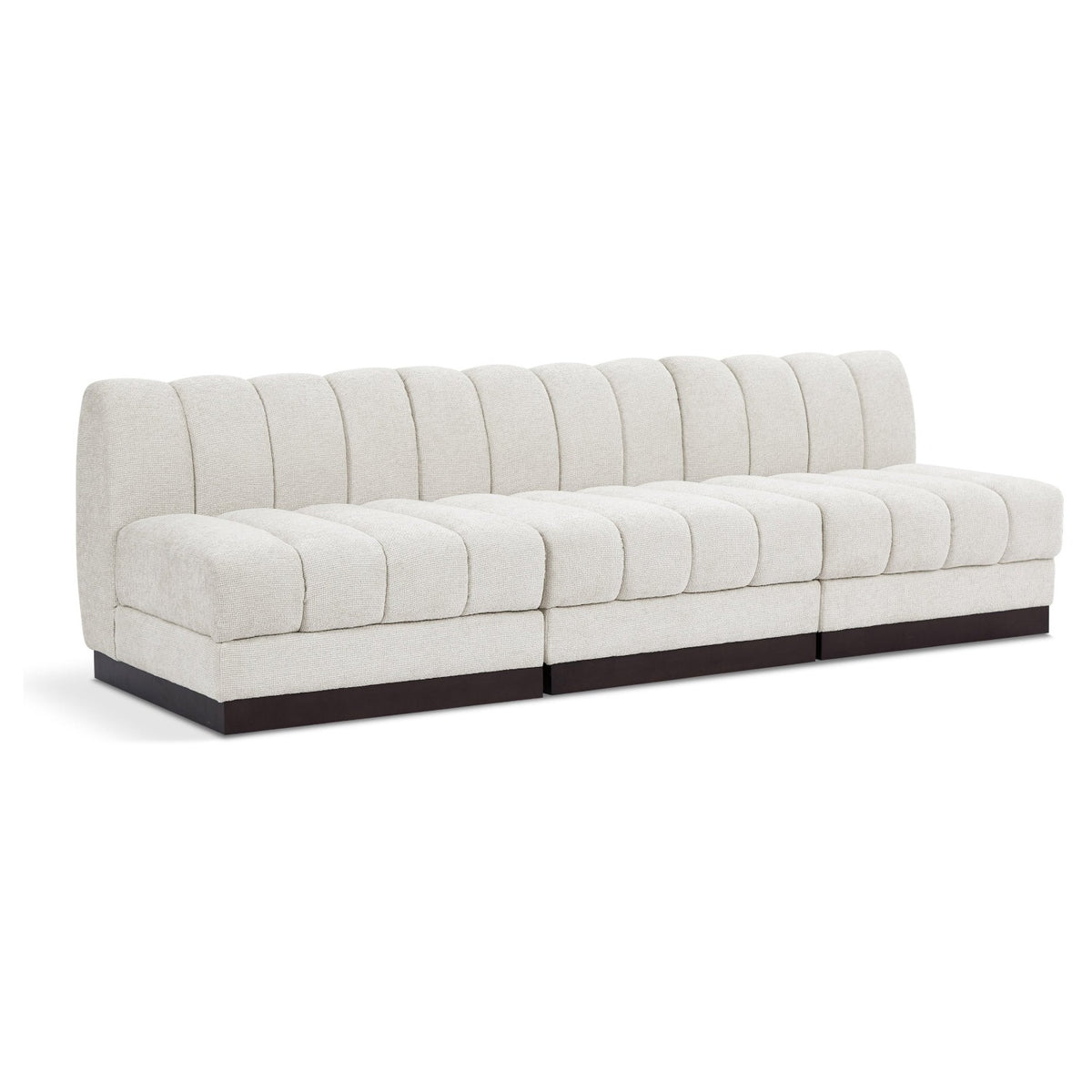 Quinn 96" Cream Chenille Fabric Upholstered 3pc. Armless Modular Sofa in cream chenille fabric, primary product view