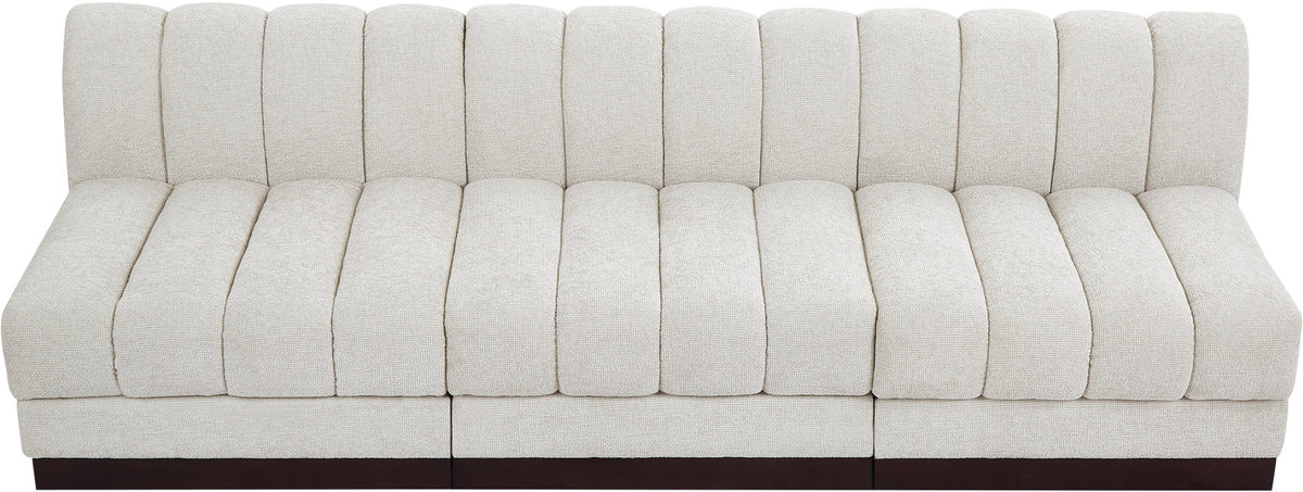 Quinn 96in Cream Chenille Fabric Upholstered 3 Piece Armless Modular Sofa