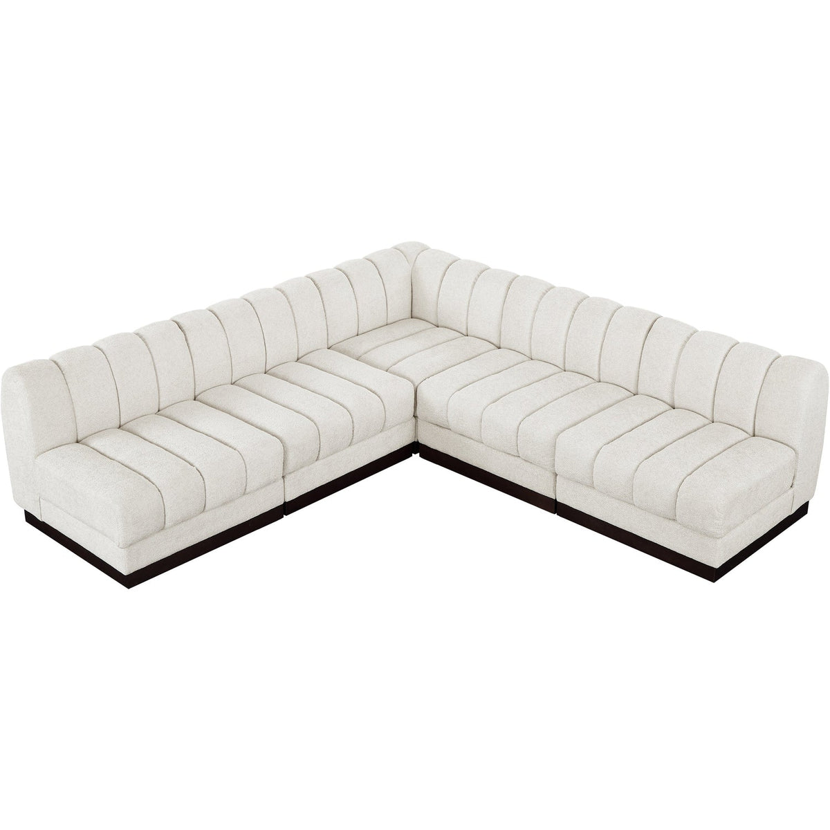 Quinn 98in Cream Chenille Fabric Upholstered 5 Piece Modular Sectional Sofa