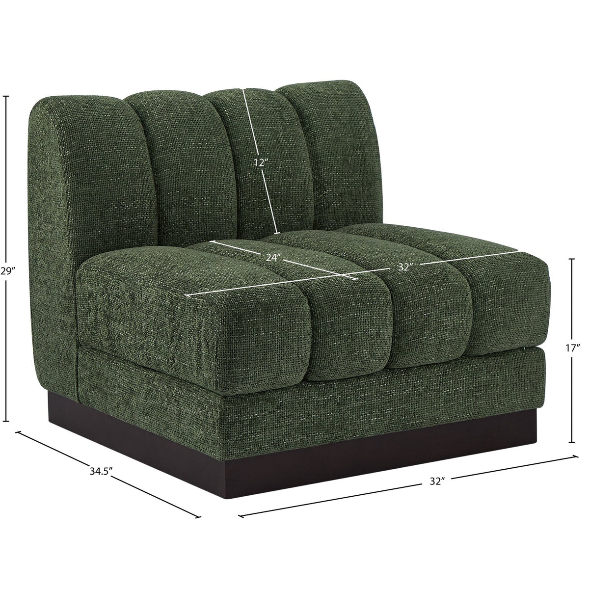Quinn Green Chenille Fabric Upholstered Modular Armless Chair